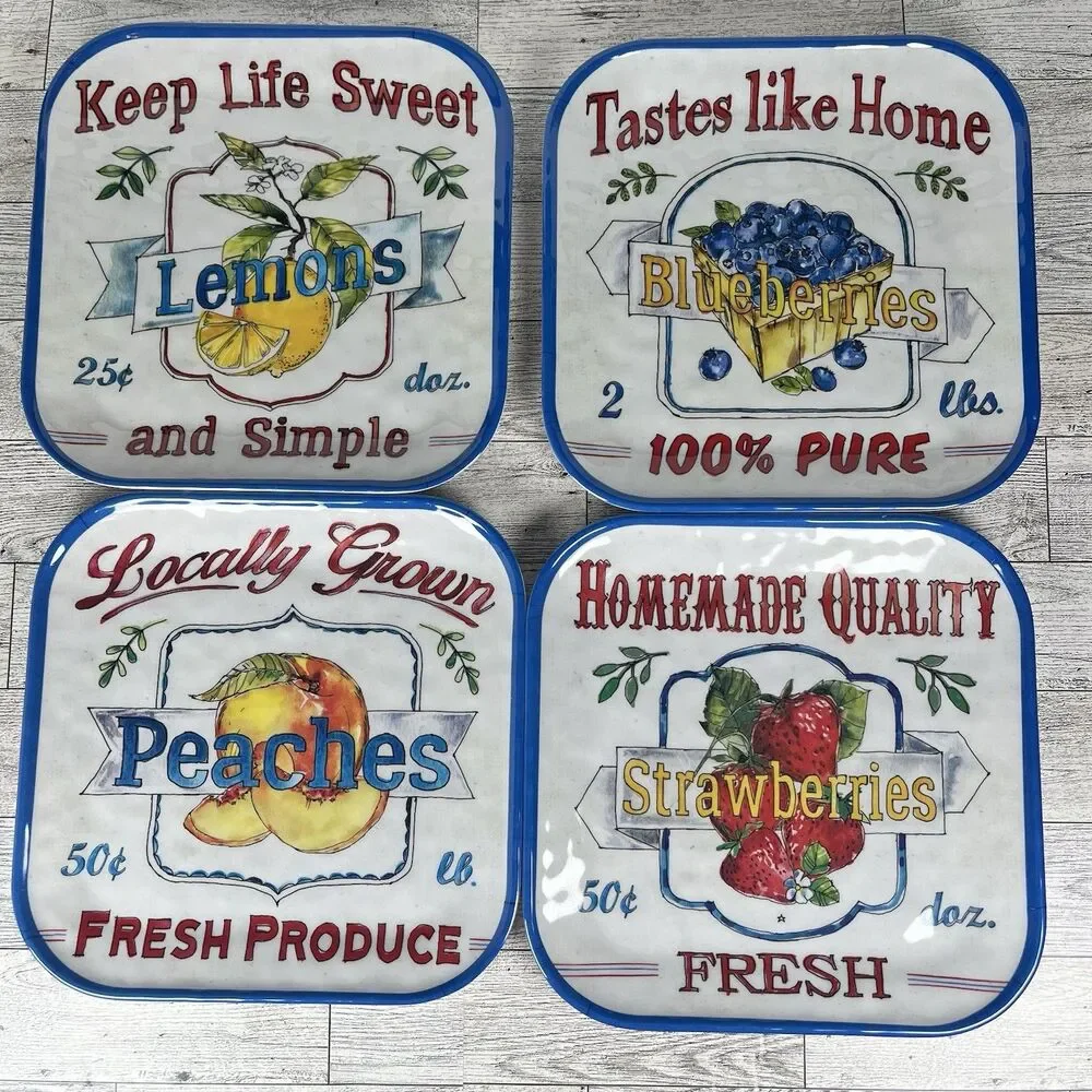 Betsy Cavallo Various Fruit Melamine Salad Plates 8.5” Farmers Market Set If 4